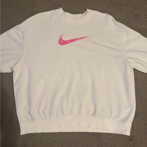 Nike White Crewneck with Pink Swoosh